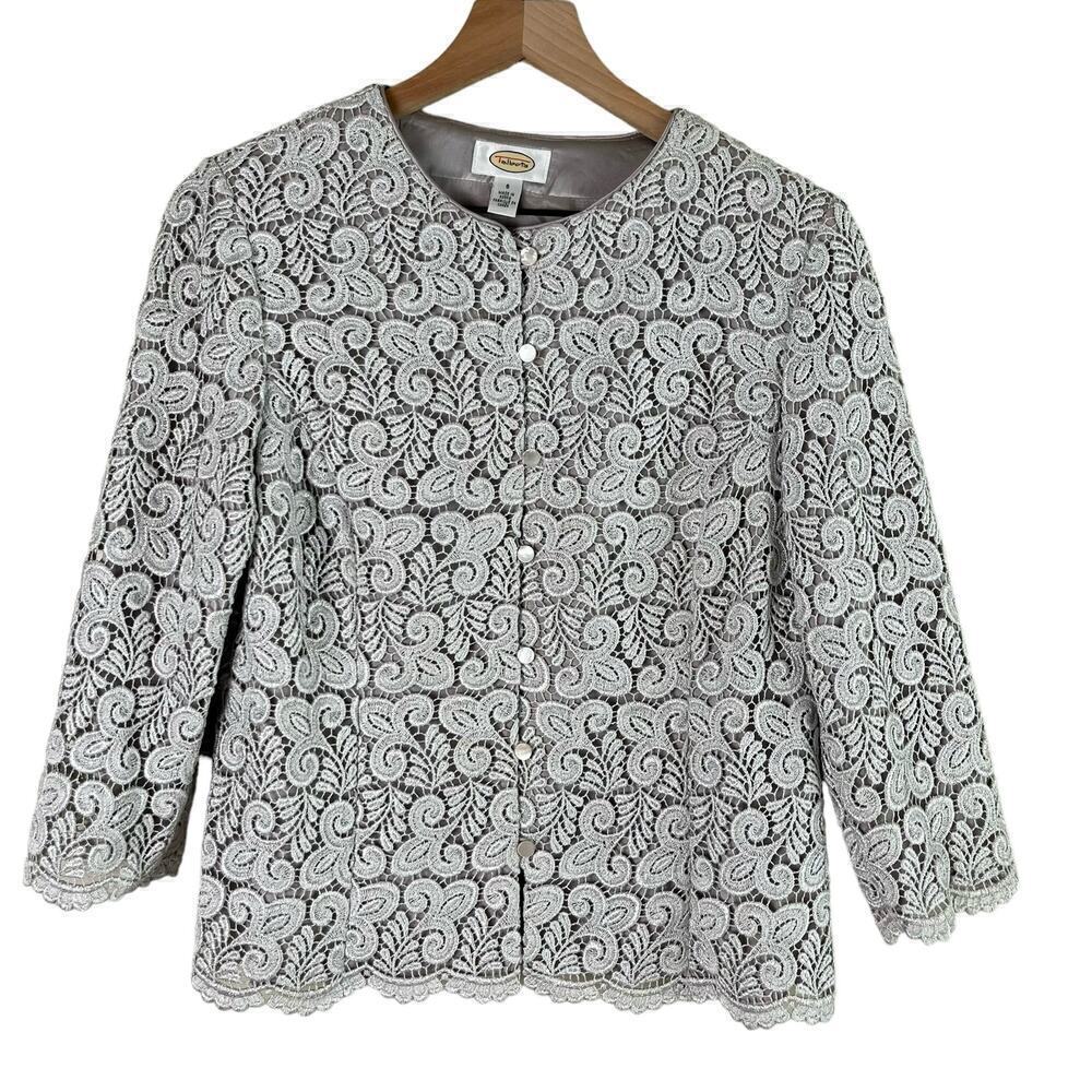 Talbots‎ Silver Lace Cardigan Blazer Special Occasion Dress Jacket, Size 6